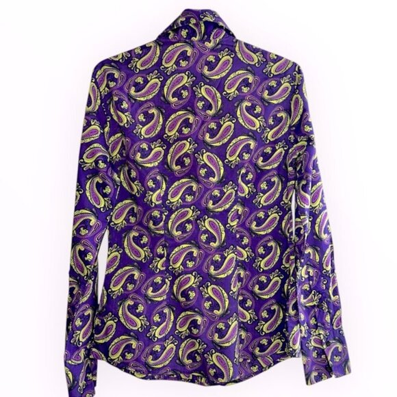 Designer Hawes & Curtis London Purple Paisley print collar Button Down blouse 2 - Picture 2 of 6